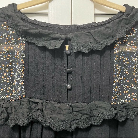 Anthropologie Pol Ruffle Collar Blouse Long Sleeve Black Oversized Size Large - Picture 5 of 11